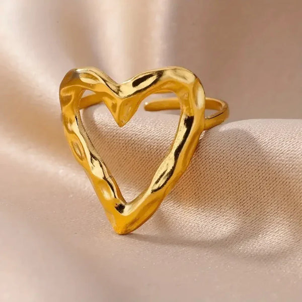 Hollow Heart Adjustable Ring
