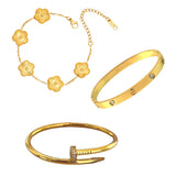 Cartier Love & Nail Bangle With Golden Clover Stack Set