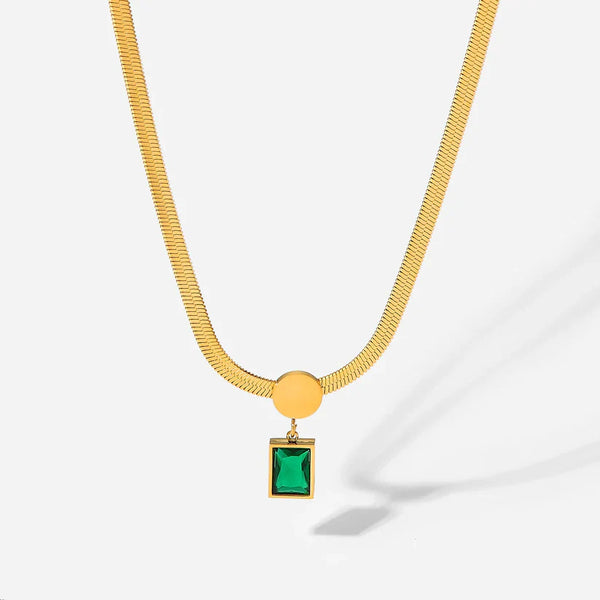 Green Emrald Square Necklace