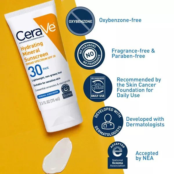 CeraVe Hydrating Mineral Sunscreen SPF 30 75ml Pakistan
