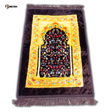 Solid Simple Velvet Islamic Prayer Mat-Chocolate Brown with Combination of Gold