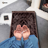 Premium Quality Anti-Slippery Embossed Fleece Ethnic Print Prayer Mat Dark Brown